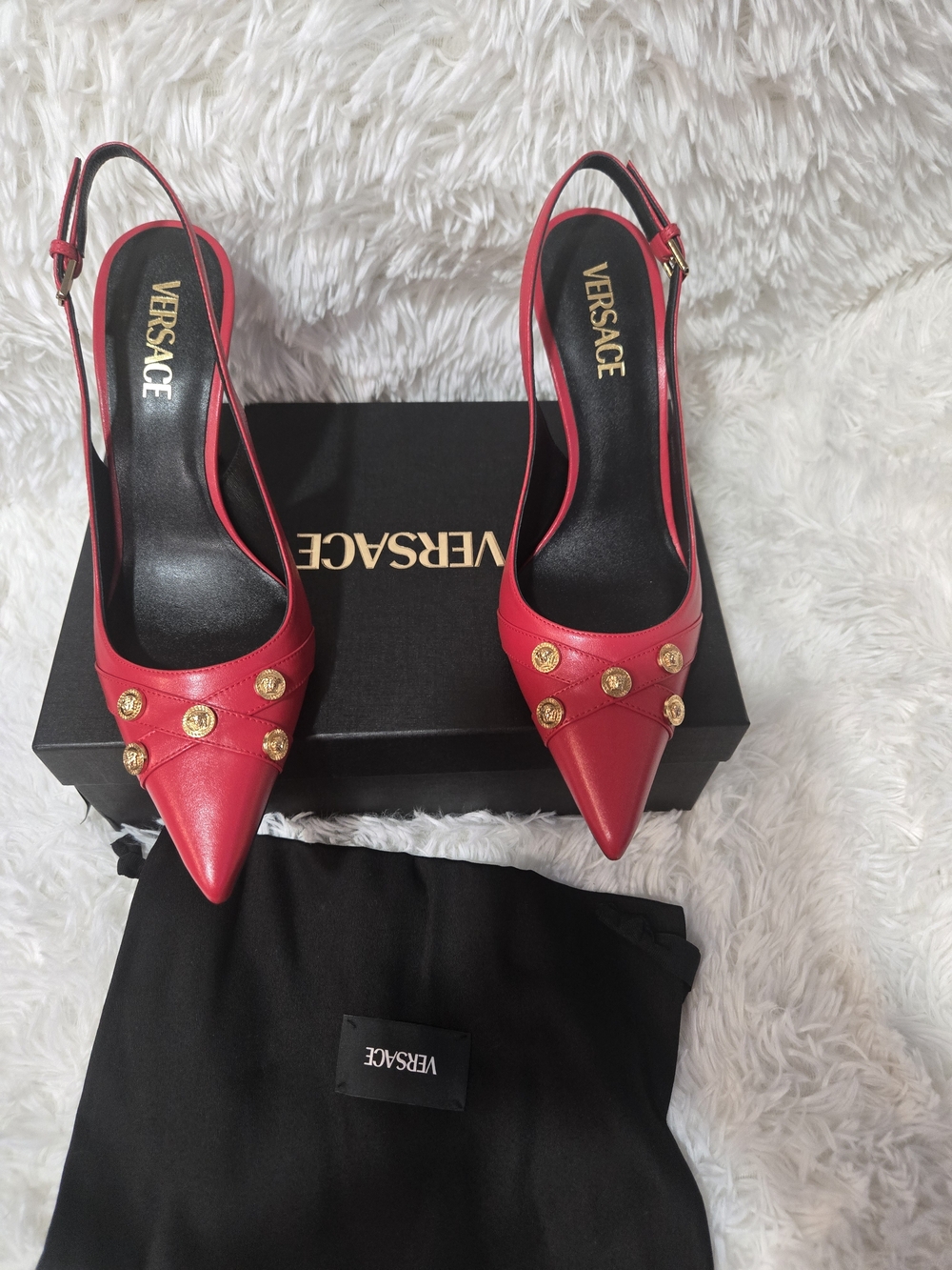 Versace Red Leather Pointed Toe Slingback Pumps
